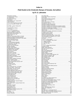 Index to Field Guide to the Cinderella Stamps of Canada, 2Nd Edition by R