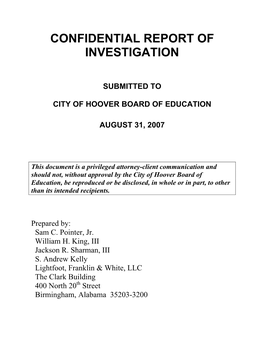 Confidential Report of Investigation