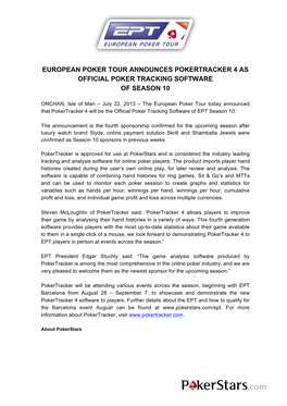 European Poker Tour Announces Pokertracker 4 As Official Poker Tracking Software of Season 10