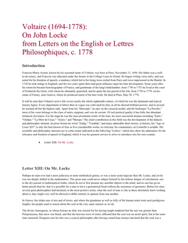 Voltaire (1694-1778): on John Locke from Letters on the English Or Lettres Philosophiques, C