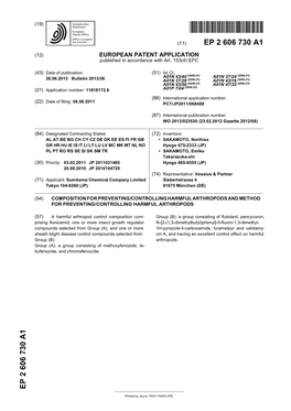 EUROPEAN PATENT APPLICATION Published in Accordance with Art