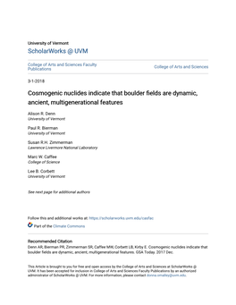 Cosmogenic Nuclides Indicate That Boulder Fields Are Dynamic, Ancient, Multigenerational Features