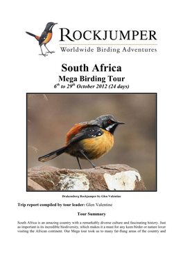 South Africa Mega Birding Tour 6Th to 29Th October 2012 (24 Days)