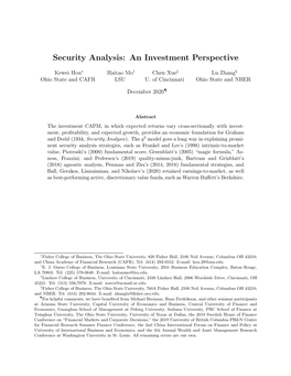 Security Analysis: an Investment Perspective