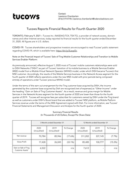 Tucows Reports Financial Results for Fourth Quarter 2020
