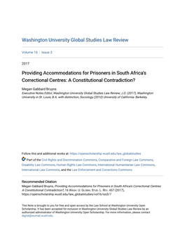 Providing Accommodations for Prisoners in South Africa's Correctional Centres: a Constitutional Contradiction?