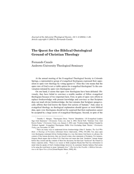 The Quest for the Biblical Ontological Ground of Christian Theology