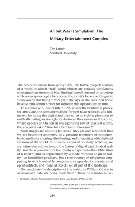 But War Is Simulation: the Military-Entertainment Complex