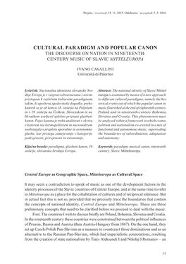 Cultural Paradigm and Popular Canon the Discourse on Nation in Nineteenth- Century Music of Slavic Mitteleuropa