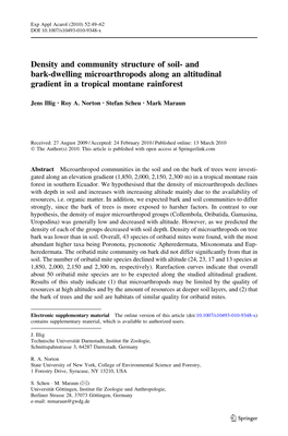 And Bark-Dwelling Microarthropods Along an Altitudinal Gradient in a Tropical Montane Rainforest