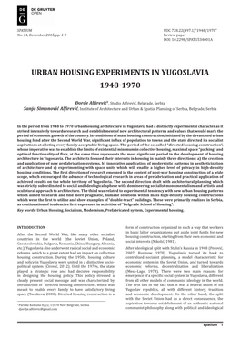 Urban Housing Experiments in Yugoslavia 1948-1970