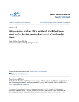 Site Occupancy Analysis of the Sagebrush Lizard (Sceloporus Graciosus) in the Disappearing Desert-Scrub of the Columbia Basin