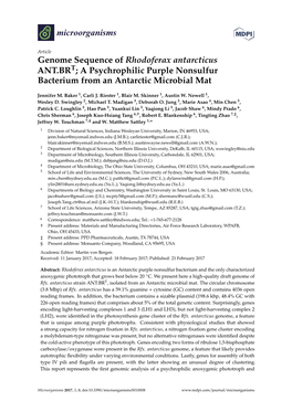 Genome Sequence of Rhodoferax Antarcticus ANT.BRT; a Psychrophilic Purple Nonsulfur Bacterium from an Antarctic Microbial Mat