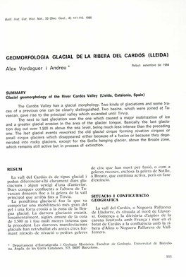 Geomorfologia Glacial De Laribera Del Cardos (Lleida)