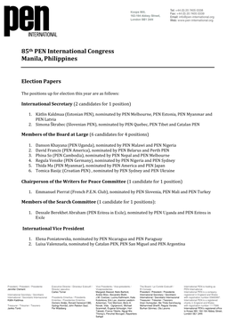 85Th PEN International Congress Manila, Philippines