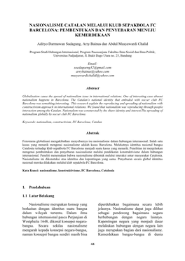 Nasionalisme Catalan Melalui Klub Sepakbola Fc Barcelona: Pembentukan Dan Penyebaran Menuju Kemerdekaan
