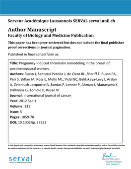 Author Manuscript Faculty of Biology and Medicine Publication