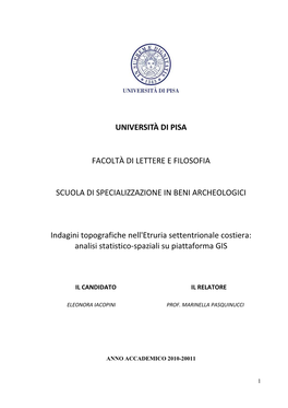 Università Di Pisa Facoltà Di Lettere E Filosofia Scuola