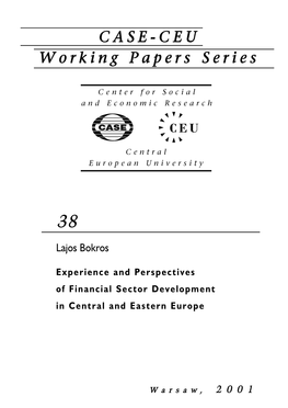 Experience and Perspectives of Financial Sector Development in Central and Eastern Europe