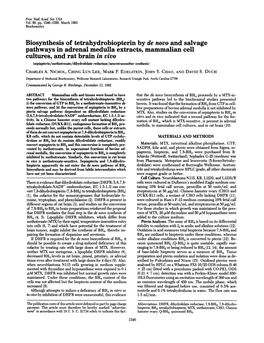 Biosynthesis of Tetrahydrobiopterin by De Novo and Salvage Pathways In