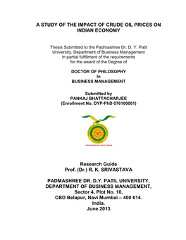 A Study of the Impact of Crude Oil Prices on Indian Economy