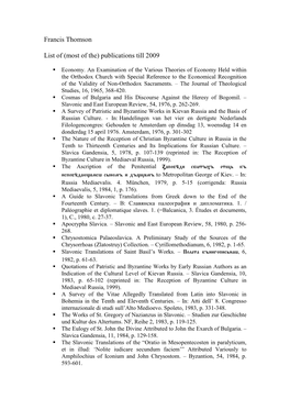 Francis Thomson List of (Most of The) Publications Till 2009