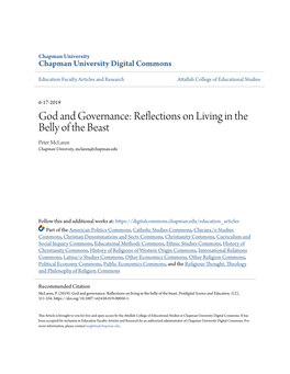 God and Governance: Reflections on Living in the Belly of the Beast Peter Mclaren Chapman University, Mclaren@Chapman.Edu