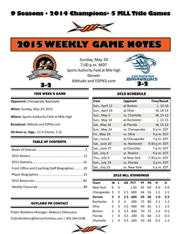 2015 Weekly Game Notes