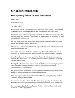 Death-Penalty Debate Shifts to Florida Case