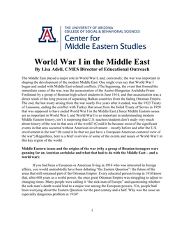 World War I in the Middle East by Lisa Adeli, CMES Director of Educational Outreach