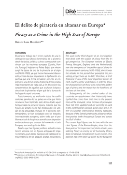 El Delito De Piratería En Altamar En Europa* Piracy As a Crime in the High Seas of Europe