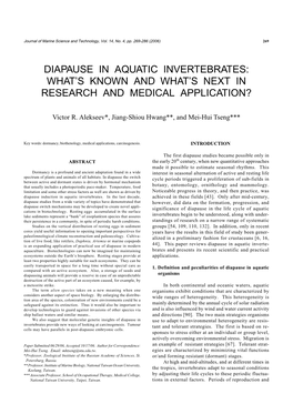 Diapause in Aquatic Invertebrates: What's