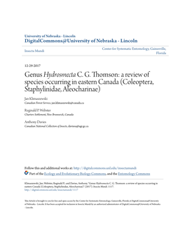 CG Thomson: a Review of Species Occurring in Eastern Canada