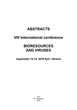 ABSTRACTS VIII International Conference BIORESOURCES AND