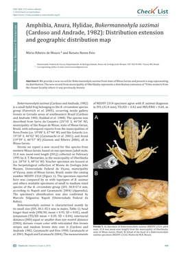 Amphibia, Anura, Hylidae, Bokermannohyla Sazimai (Cardoso and Andrade, 1982): Distribution Extension Istributio