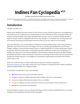 Indines Fan Cyclopedia V1.1 by Arbco at the Level 99 Fanbase Party Discord Server