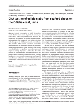 DNA Testing of Edible Crabs from Seafood Shops on the Odisha Coast, India Journal Xyz 2017; 1 (2): 122–135