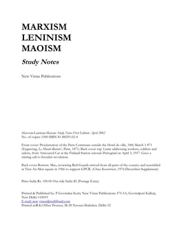 Marxism-Leninism-Maoism: Study Notes First Edition: April 2002 No