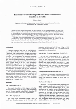 Fossil and Subfossil Findings of Brown Bears from Selected Localities in Slovakia