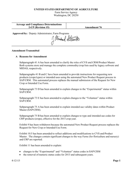 UNITED STATES DEPARTMENT of AGRICULTURE Farm Service Agency Washington, DC 20250 Acreage and Compliance Determinations 2-CP (Rev