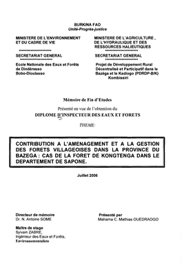 Contribution À L'aménagement Et À La Gestion Des Forets Villageoises Dans