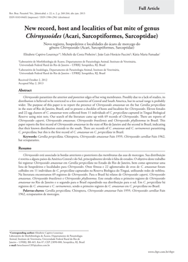 New Record, Host and Localities of Bat Mite of Genus Chirnyssoides (Acari