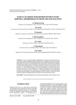 Survey of Opiine Parasitoids of Fruit Flies (Diptera: Tephritidae) in Thailand and Malaysia