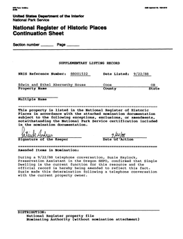 National Register of Historic Places Continuation Sheet