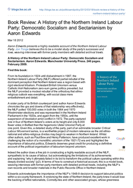 A History of the Northern Ireland Labour Party: Democratic Socialism and Sectarianism by Aaron Edwards
