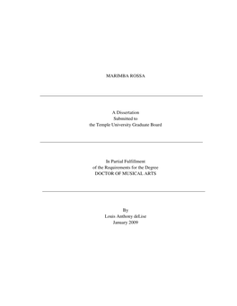 MARIMBA ROSSA a Dissertation Submitted to the Temple University