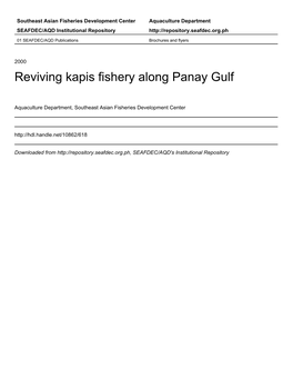 Reviving Kapis Fishery Along Panay Gulf