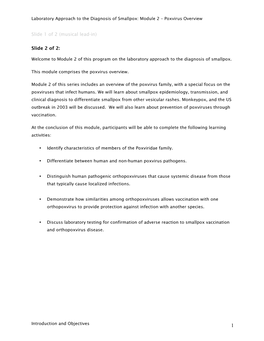 Laboratory Approach to the Diagnosis of Smallpox: Module 2 – Poxvirus Overview