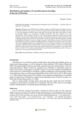 Distribution and Numbers of Waterbird Species Breeding in the City of Wrocław