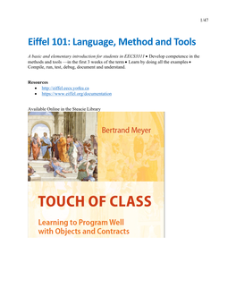 Eiffel 101: Language, Method and Tools